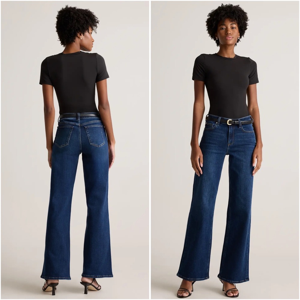 Quince Bella Stretch Wide Leg Jeans Midnight Blue 33 Denim Pants Dark Wash
